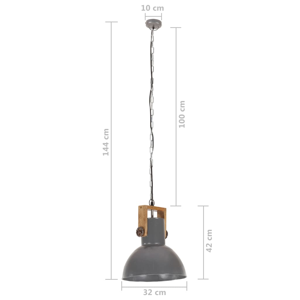 vidaXL Lámpara colgante industrial redonda mango 25 W gris 32 cm E27