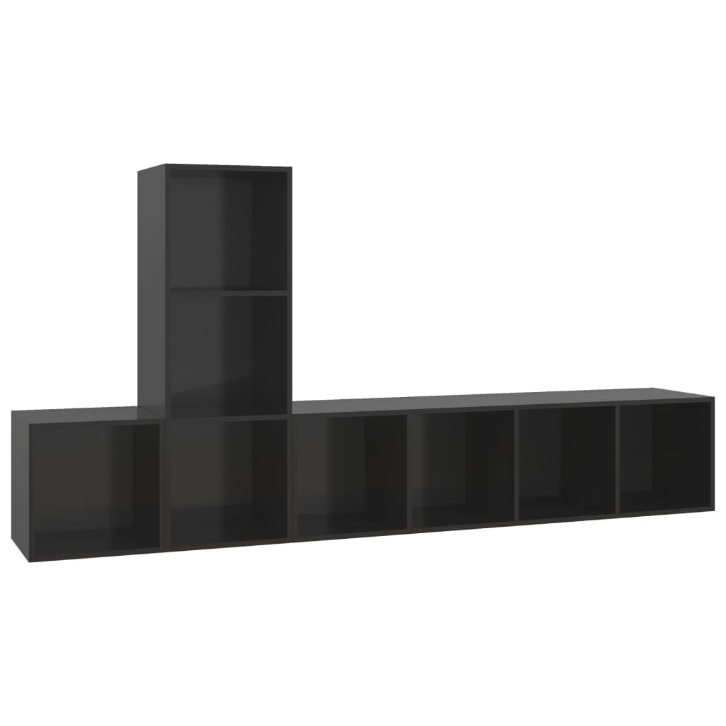vidaXL Juego de mueble para TV de 3 piezas aglomerado negro brillante