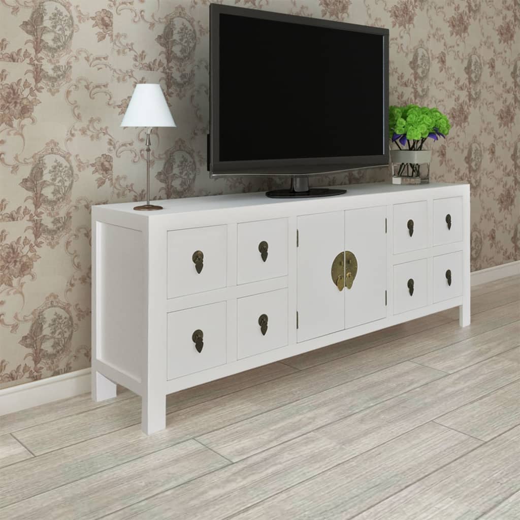 vidaXL Mueble de TV madera contrachapada blanco 110x24x48 cm
