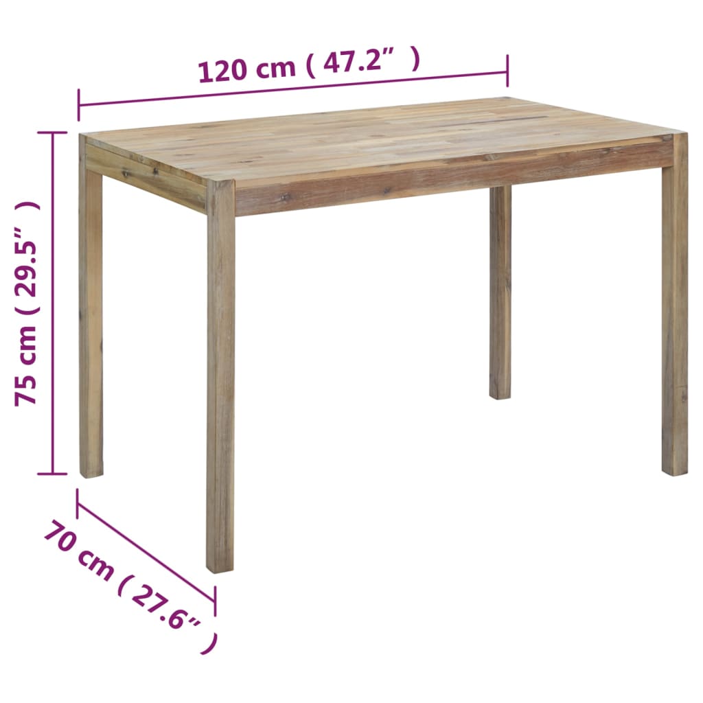 vidaXL Mesa de comedor de madera maciza de acacia 120x70x75 cm