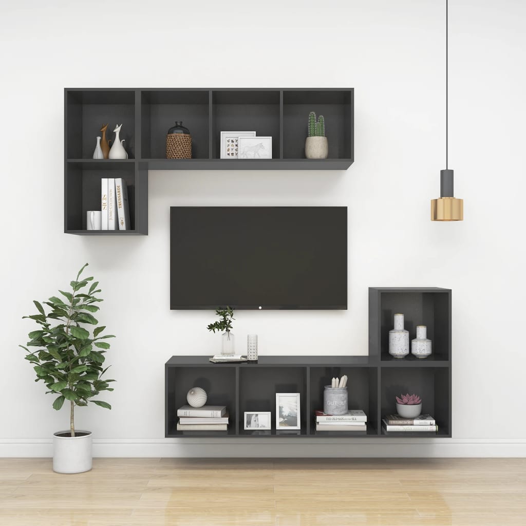 vidaXL Mueble de pared para TV madera contrachapada gris 37x37x107 cm