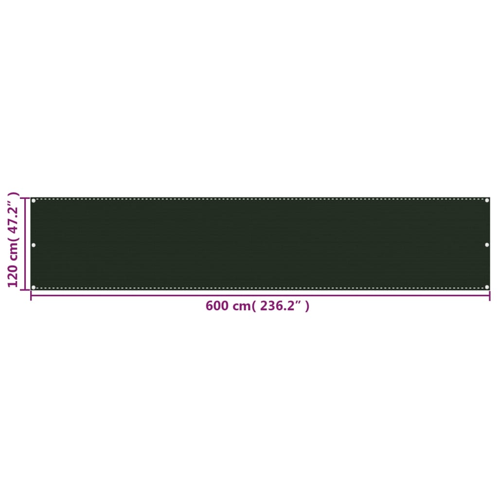 vidaXL Toldo para balcón HDPE verde oscuro 120x600 cm