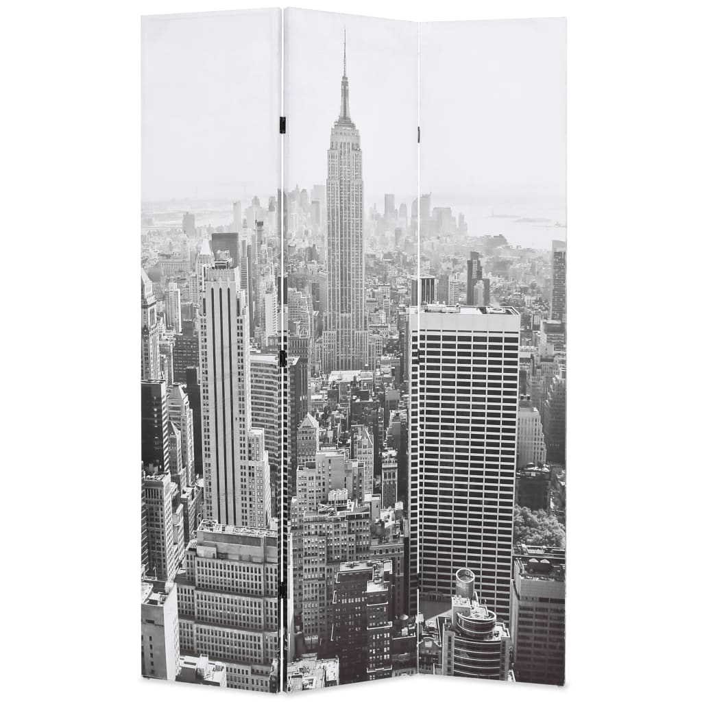 vidaXL Biombo divisor plegable 120x170 cm Nueva York blanco y negro