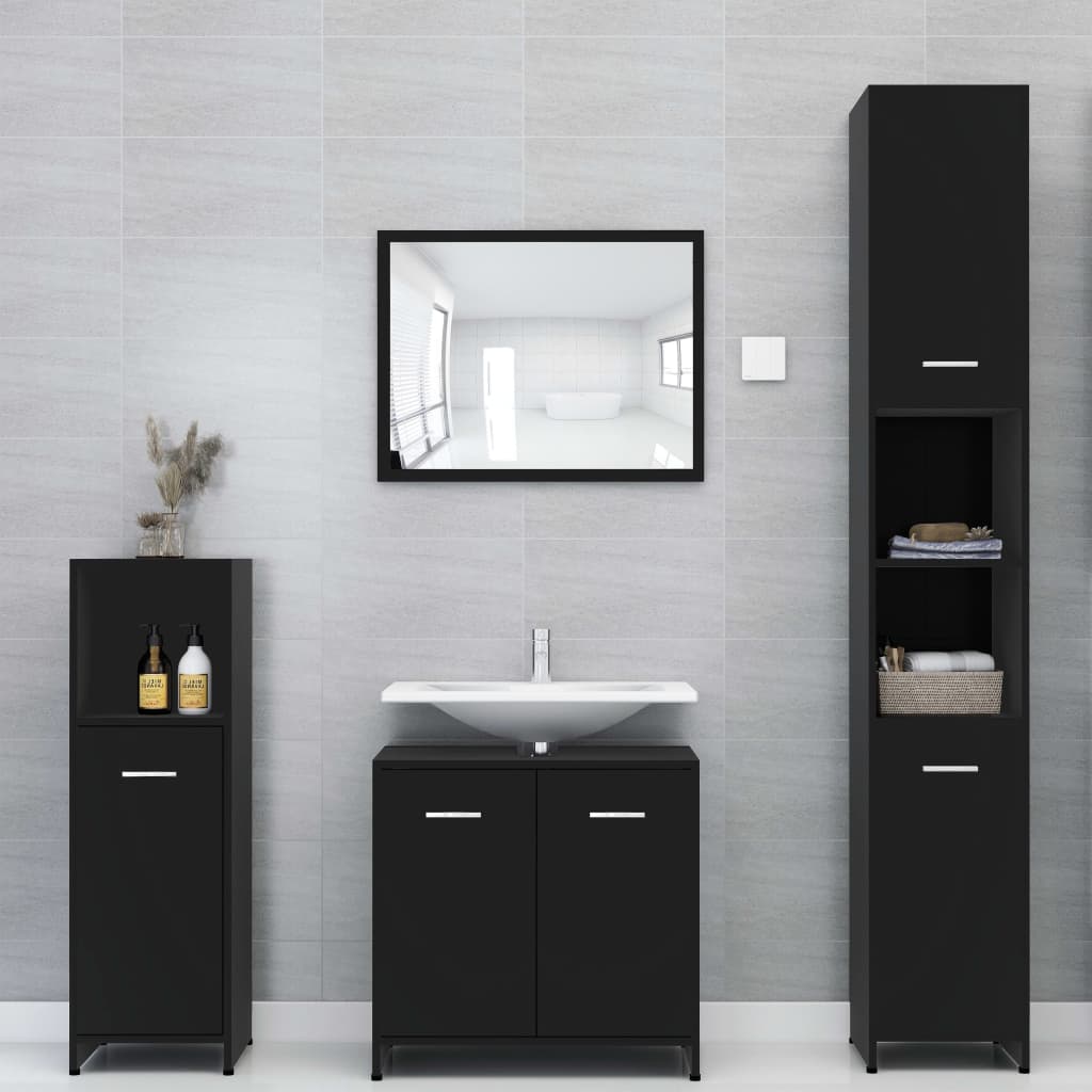 vidaXL Armario baño madera contrachapada negro brillo 30x30x183,5 cm