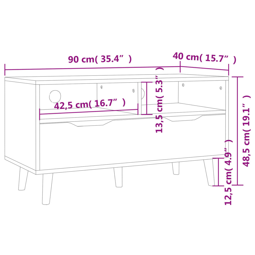 vidaXL Mueble para TV madera contrachapada blanco 90x40x48,5 cm