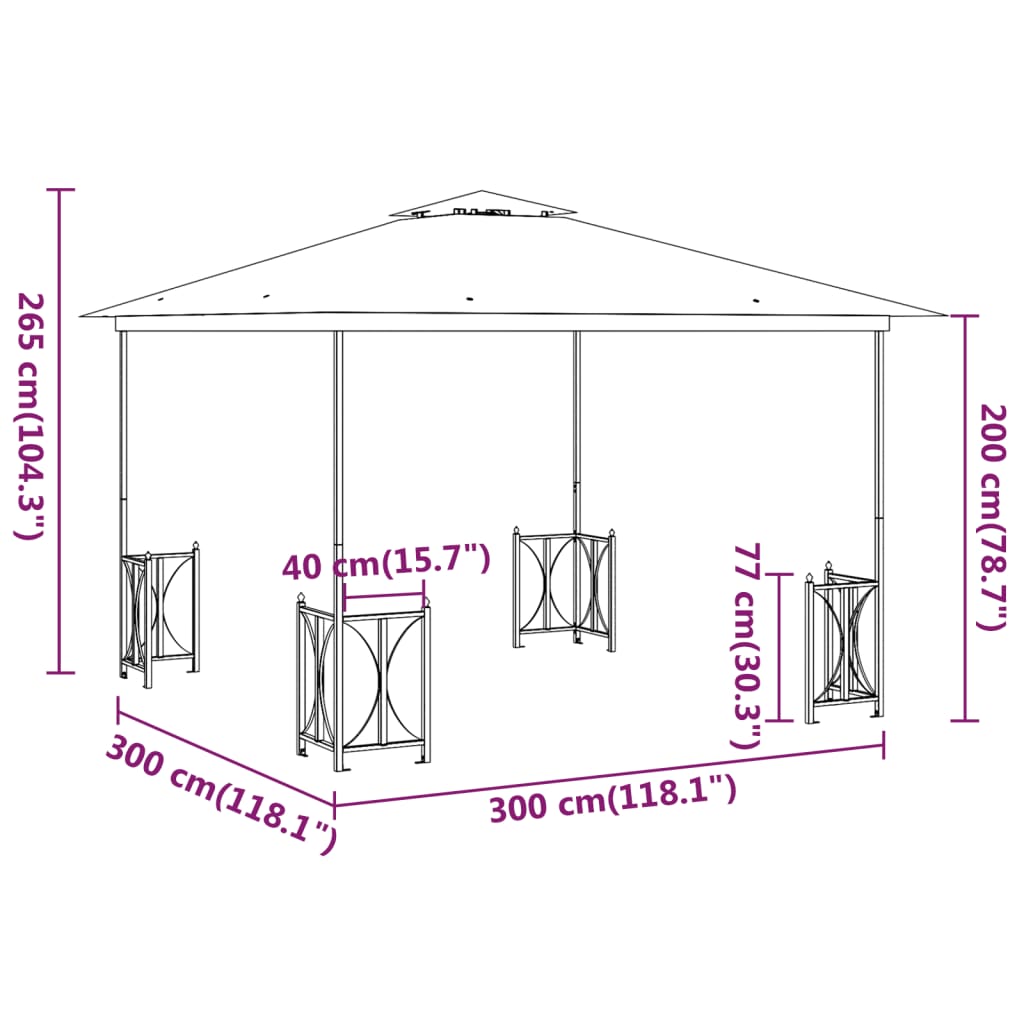 vidaXL Cenador con paredes laterales y techos dobles color crema 3x3 m