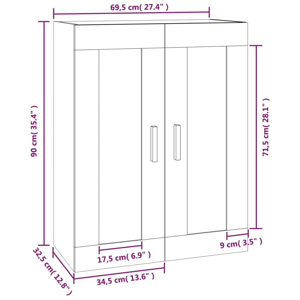 vidaXL Armario de pared madera de ingeniería blanco 69,5x32,5x90 cm
