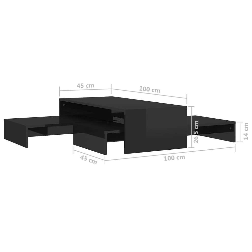 vidaXL Set de mesas de centro apilables negro brillo 100x100x26,5 cm
