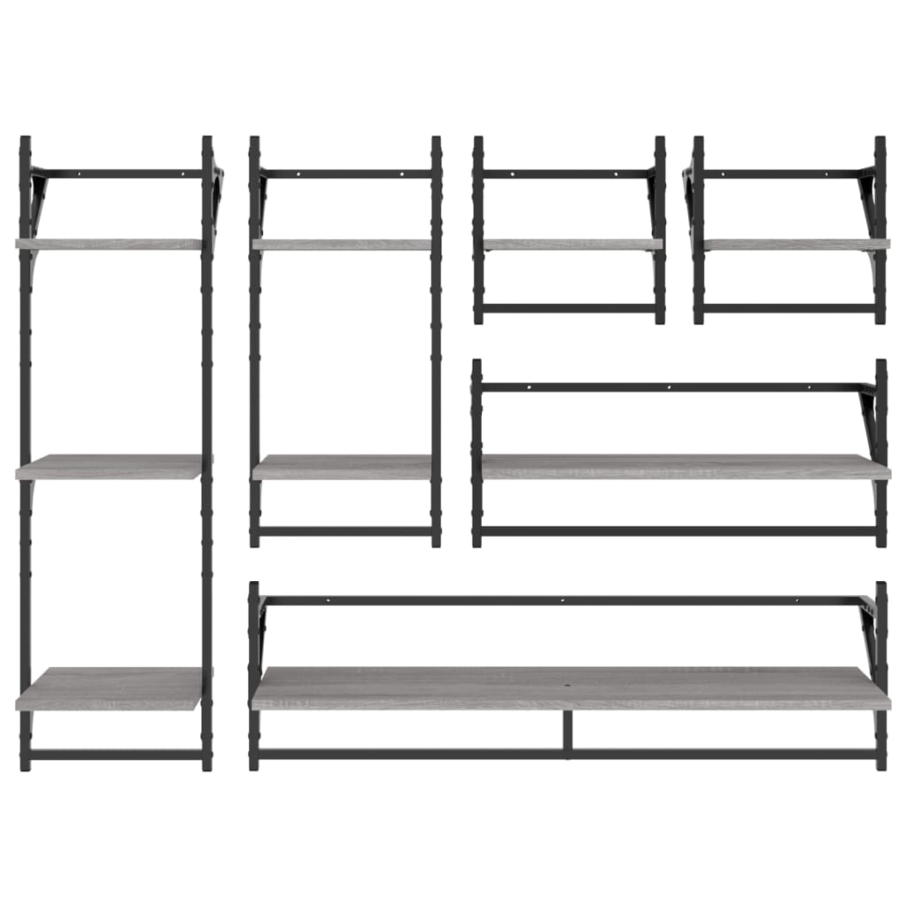 vidaXL Estantes pared con barras 6 pzas madera ingeniería gris Sonoma