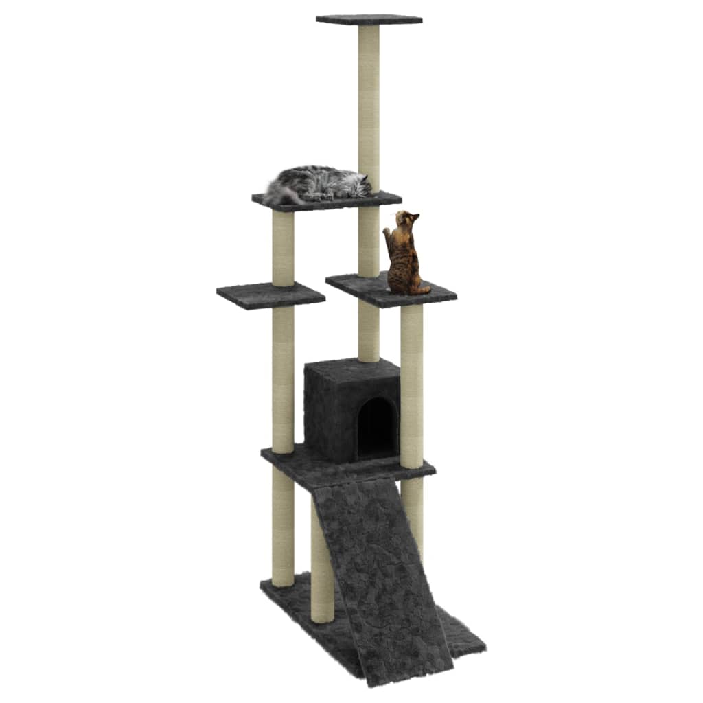vidaXL Rascador para gatos con postes de sisal gris oscuro 155 cm