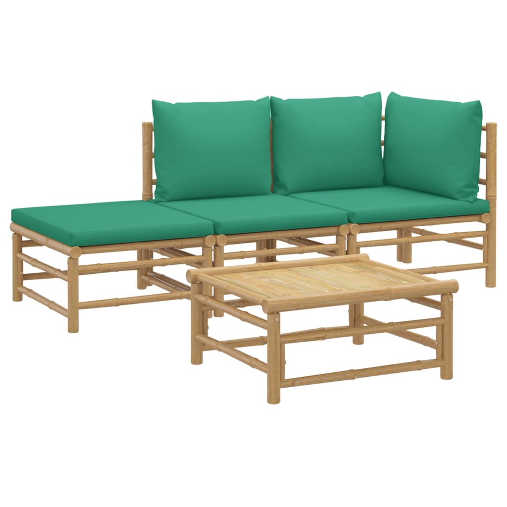 vidaXL Set de muebles de jardín 4 piezas bambú con cojines verde