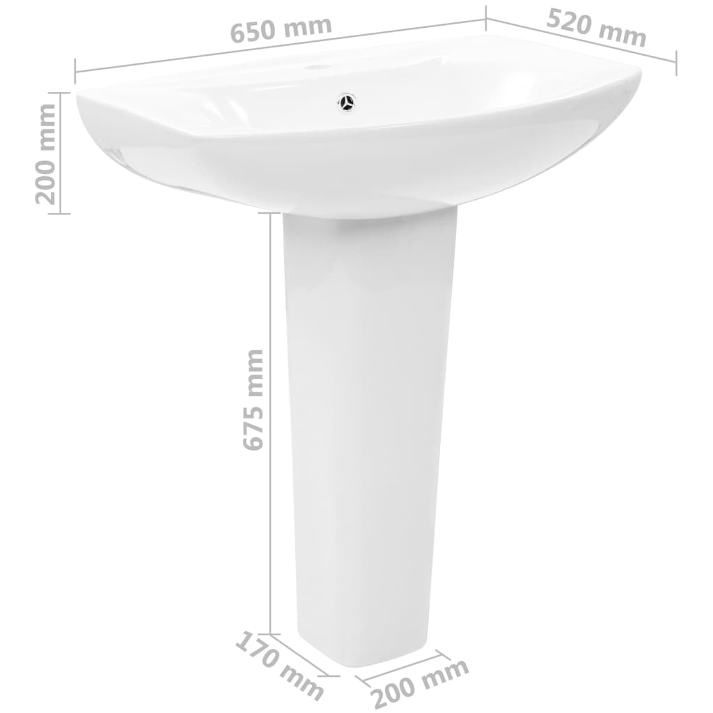 vidaXL Lavabo de pie de cerámica blanco 650x520x200 mm