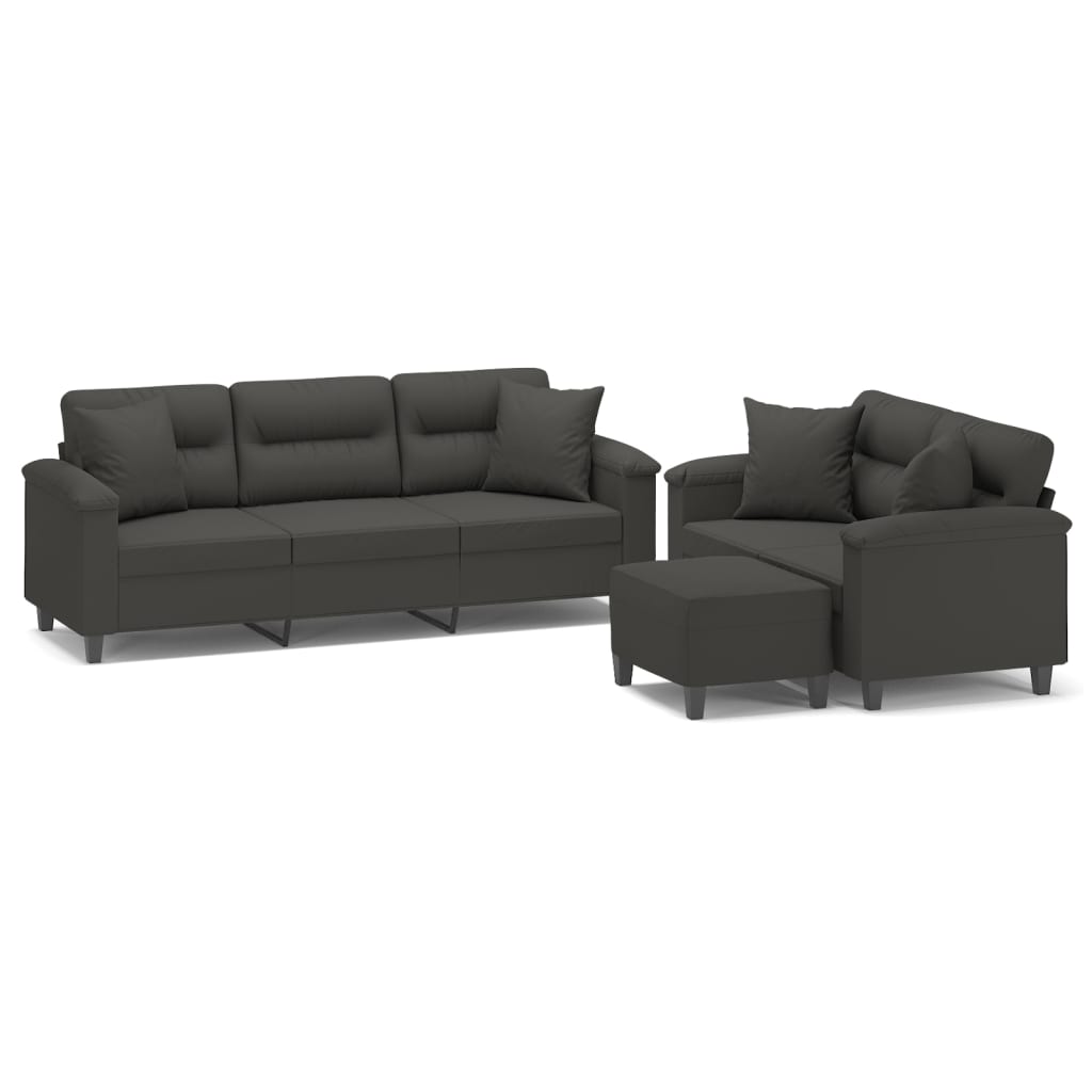 vidaXL Juego de sofás con cojines 3 piezas tela microfibra gris oscuro