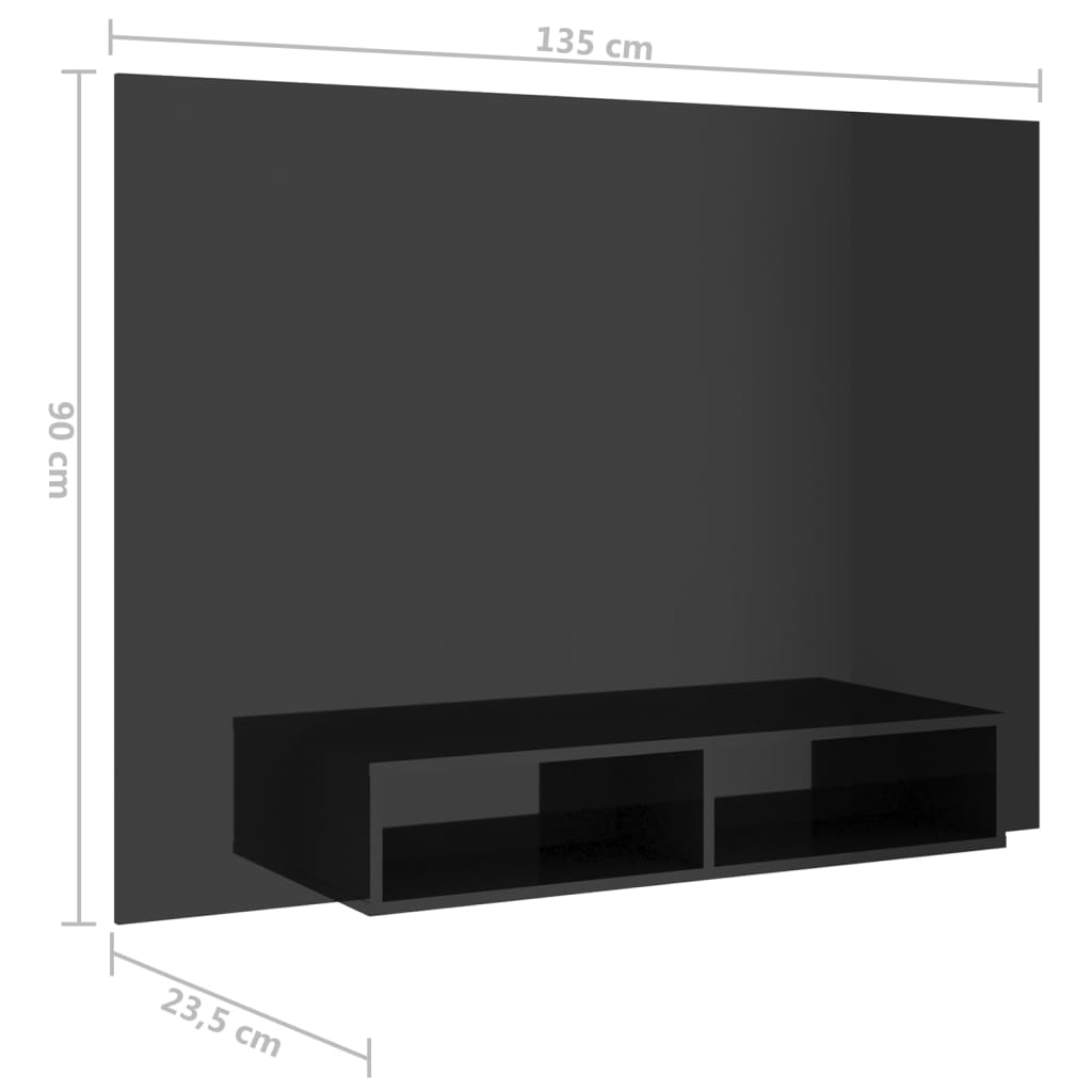 vidaXL Mueble TV de pared contrachapado negro brillante 135x23,5x90 cm