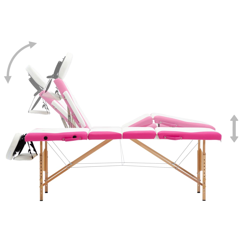 vidaXL Camilla de masaje plegable 4 zonas madera blanco y rosa