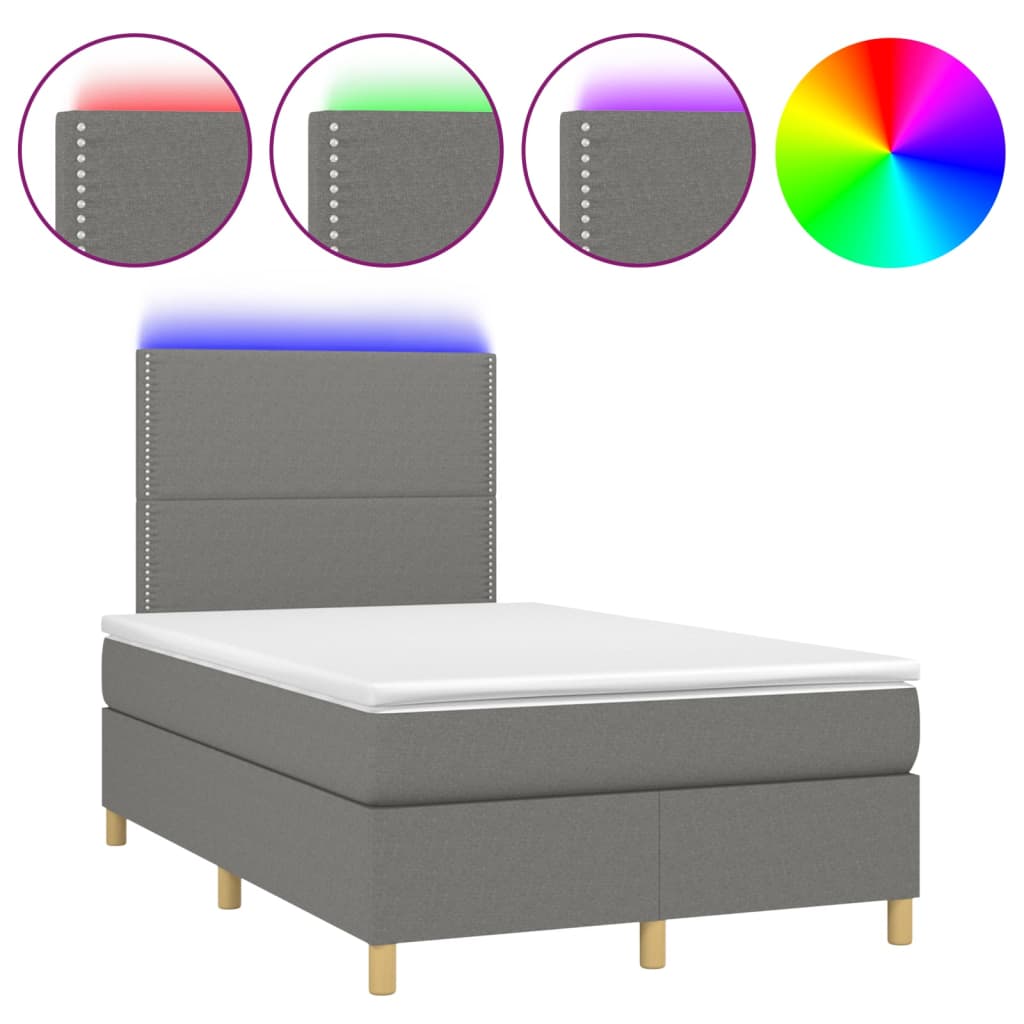 vidaXL Cama box spring con colchón y LED tela gris oscuro 120x200 cm