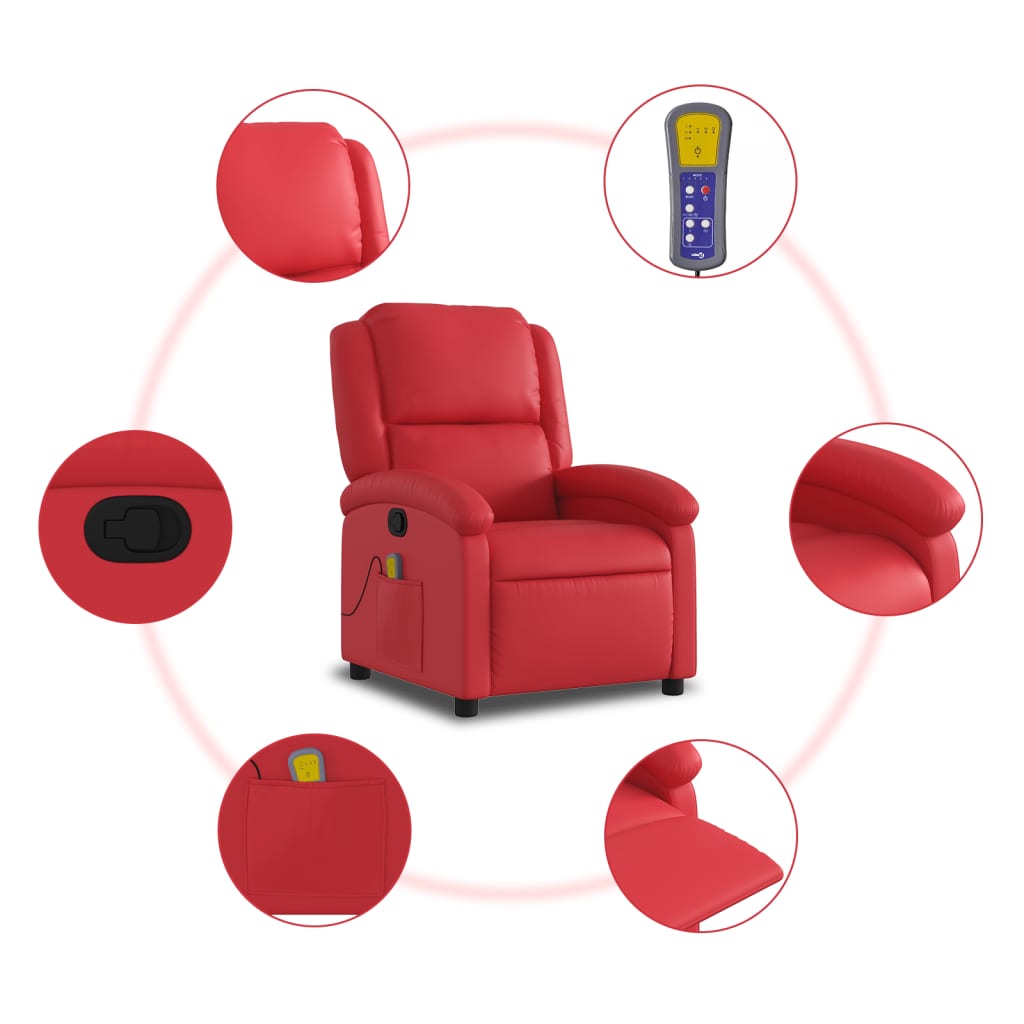vidaXL Sillón de masaje reclinable cuero sintético rojo