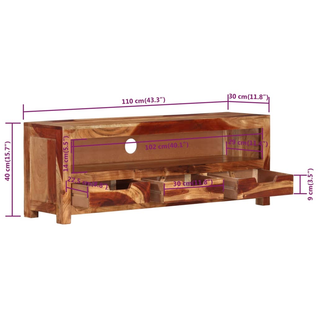 vidaXL Mueble de TV madera maciza de acacia 110x30x40 cm