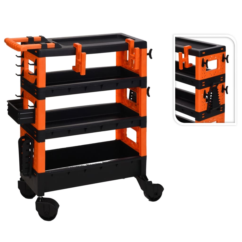 FX-Tools Carrito de herramientas de 4 niveles negro y naranja
