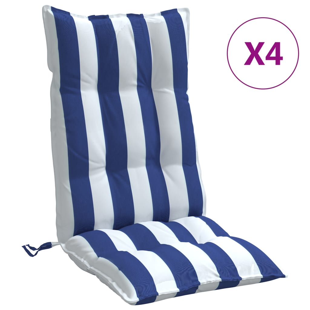 vidaXL Cojines silla respaldo alto 4 uds tela Oxford rayas azul blanco
