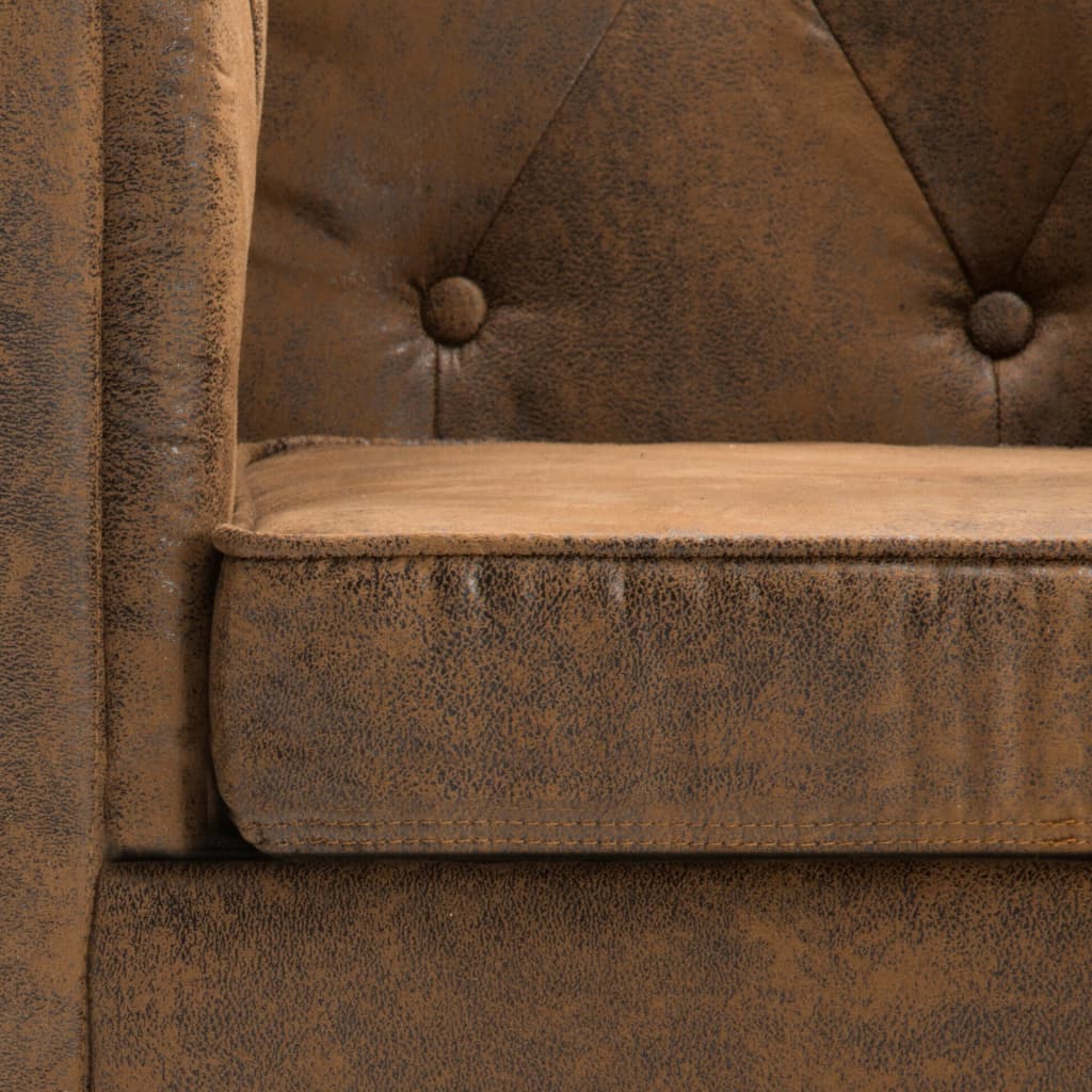 vidaXL Sillón tapizado de tela con apariencia de ante marrón