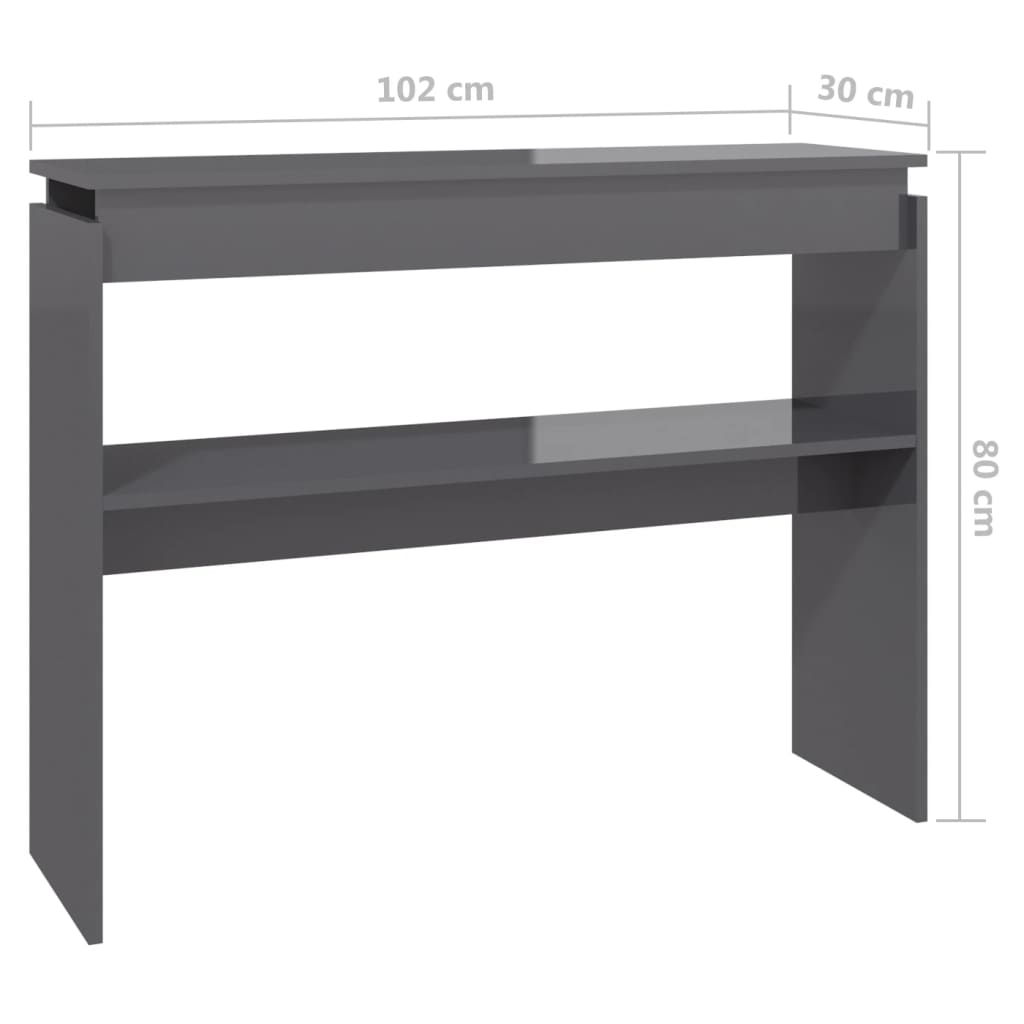 vidaXL Mesa consola madera contrachapada gris brillante 102x30x80 cm