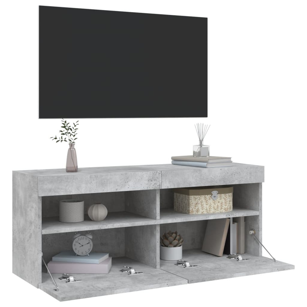 vidaXL Mueble de TV de pared con luces LED gris hormigón 100x30x40 cm