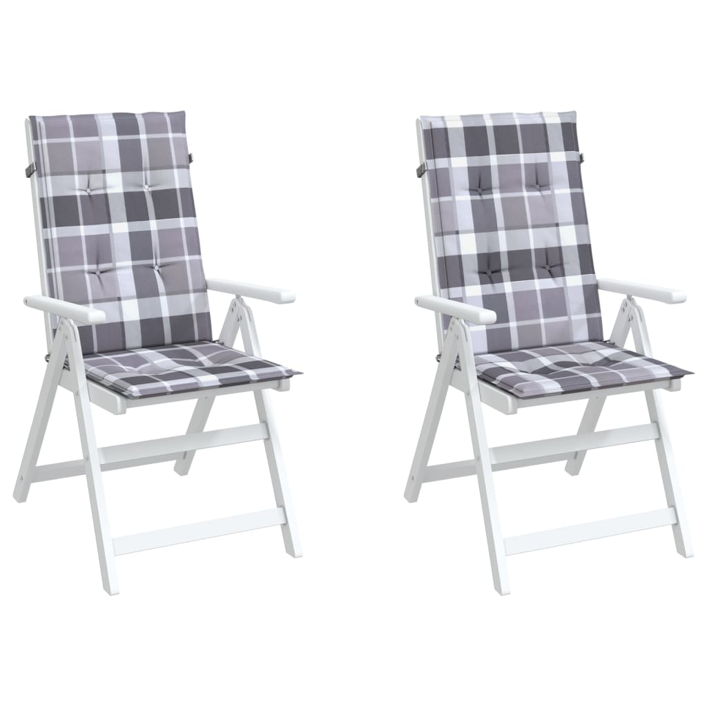 vidaXL Cojín silla jardín respaldo alto 2 uds cuadros gris 120x50x3 cm