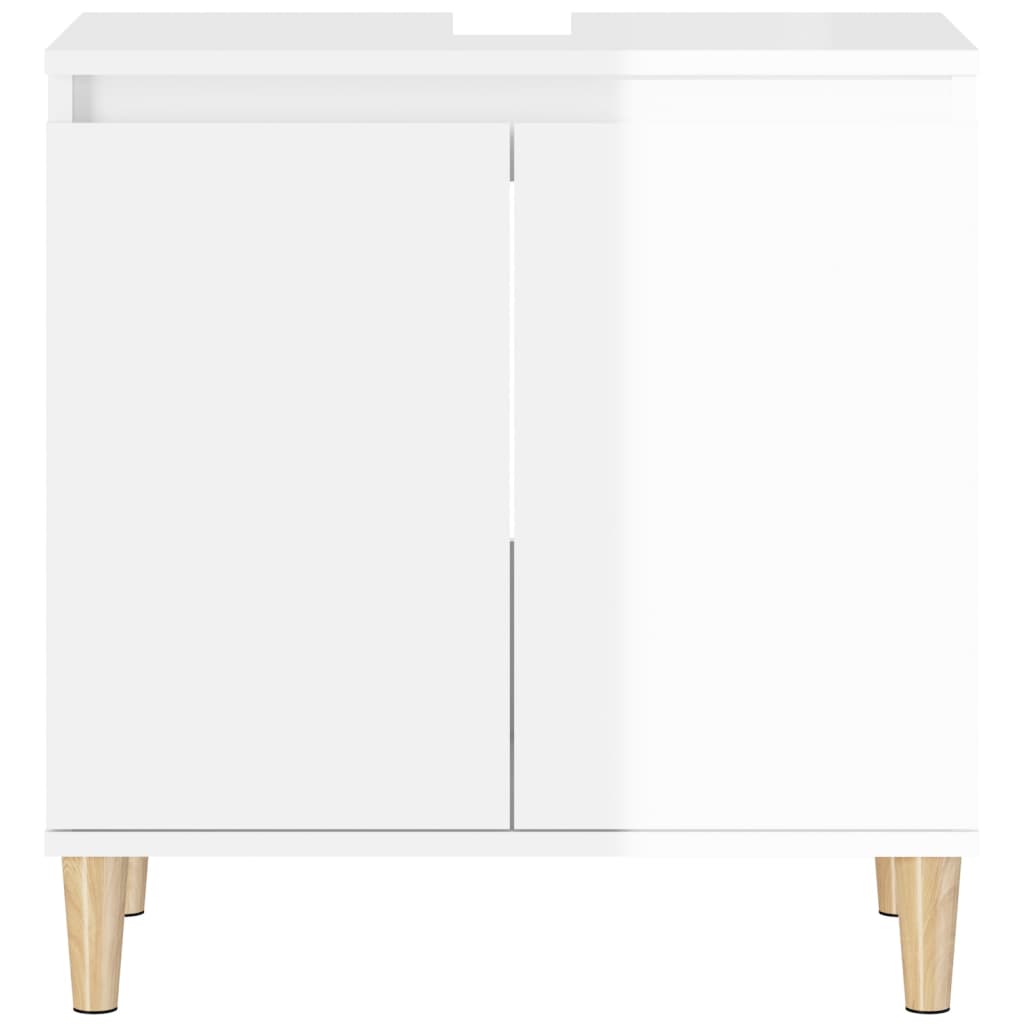 vidaXL Armario de lavabo madera contrachapada blanco brillo 58x33x60cm