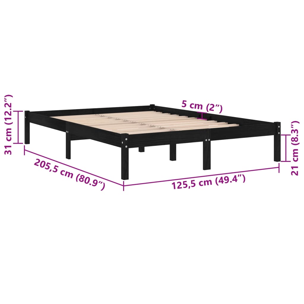 vidaXL Estructura de cama de madera maciza de pino negra 120x200 cm