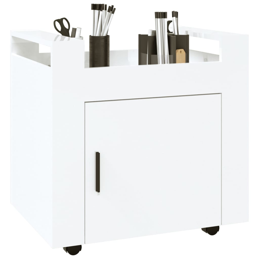 vidaXL Carrito de escritorio contrachapada blanco brillo 60x45x60 cm