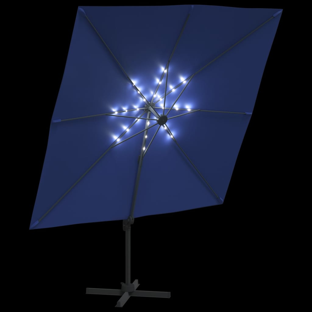 vidaXL Sombrilla voladiza con LEDs azul azure 400x300 cm