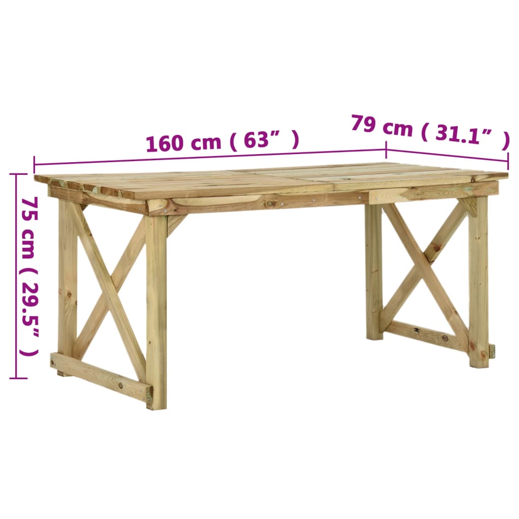vidaXL Mesa de jardín de madera 160x79x75 cm
