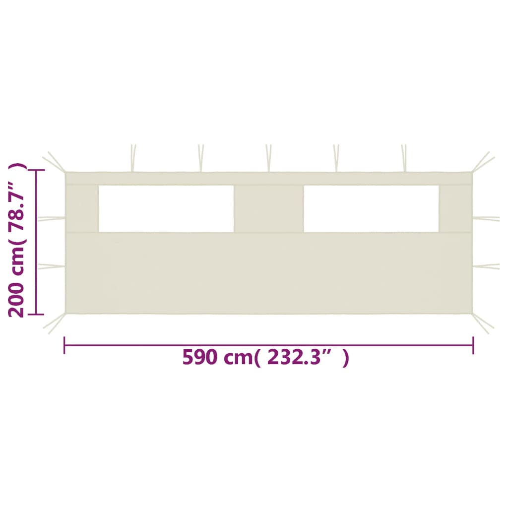 vidaXL Pared lateral de cenador con ventanas color crema 6x2 m