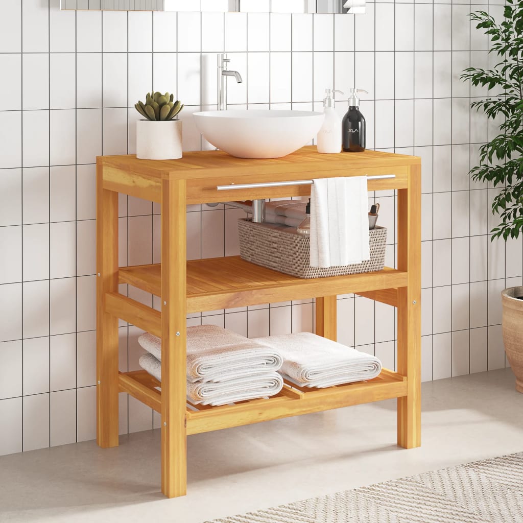 vidaXL Mueble de lavabo con 2 estantes madera maciza 74x45x75 cm