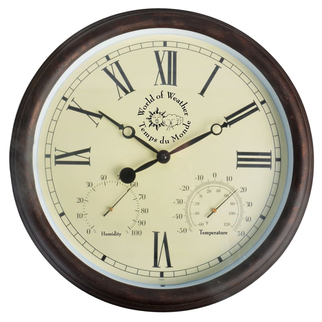 Esschert Design Reloj de estación con termo-higrómetro 30,5 cm TF009