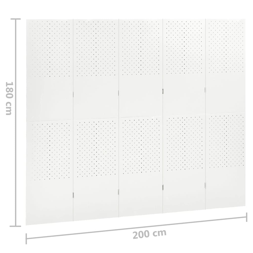 vidaXL Biombo divisor de 5 paneles acero blanco 200x180 cm