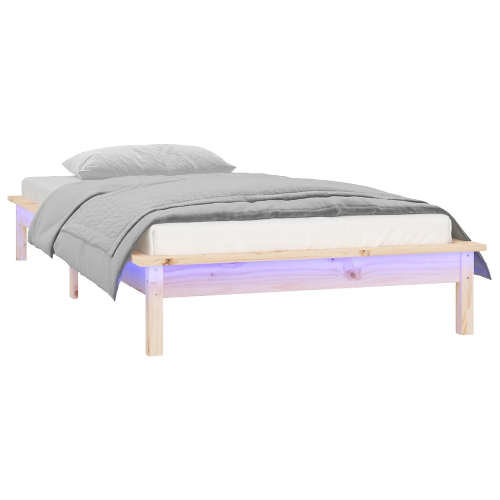 vidaXL Estructura de cama con LED madera maciza 90x200 cm