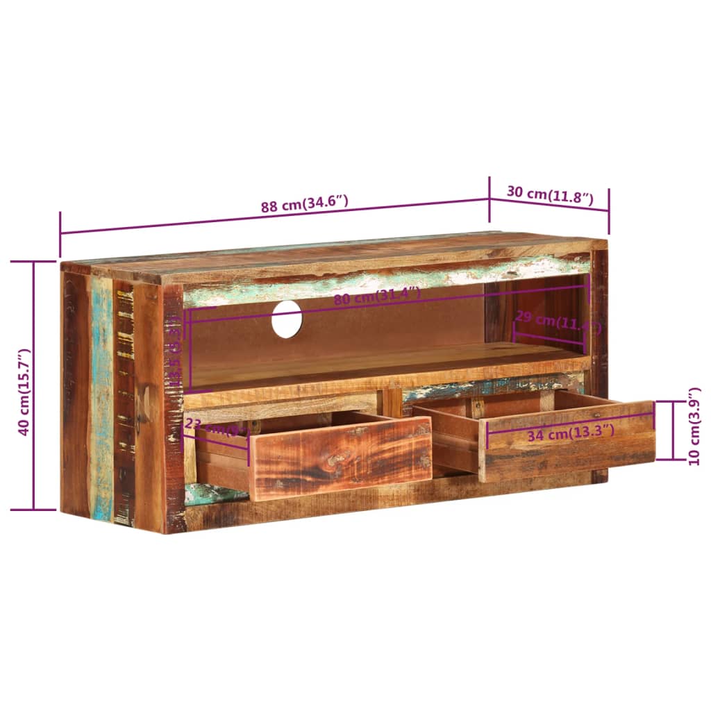 vidaXL Mueble de TV madera maciza reciclada 88x30x40 cm