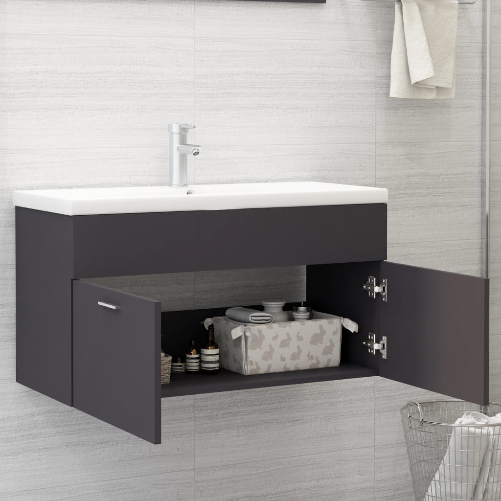 vidaXL Mueble con lavabo madera de ingeniería gris