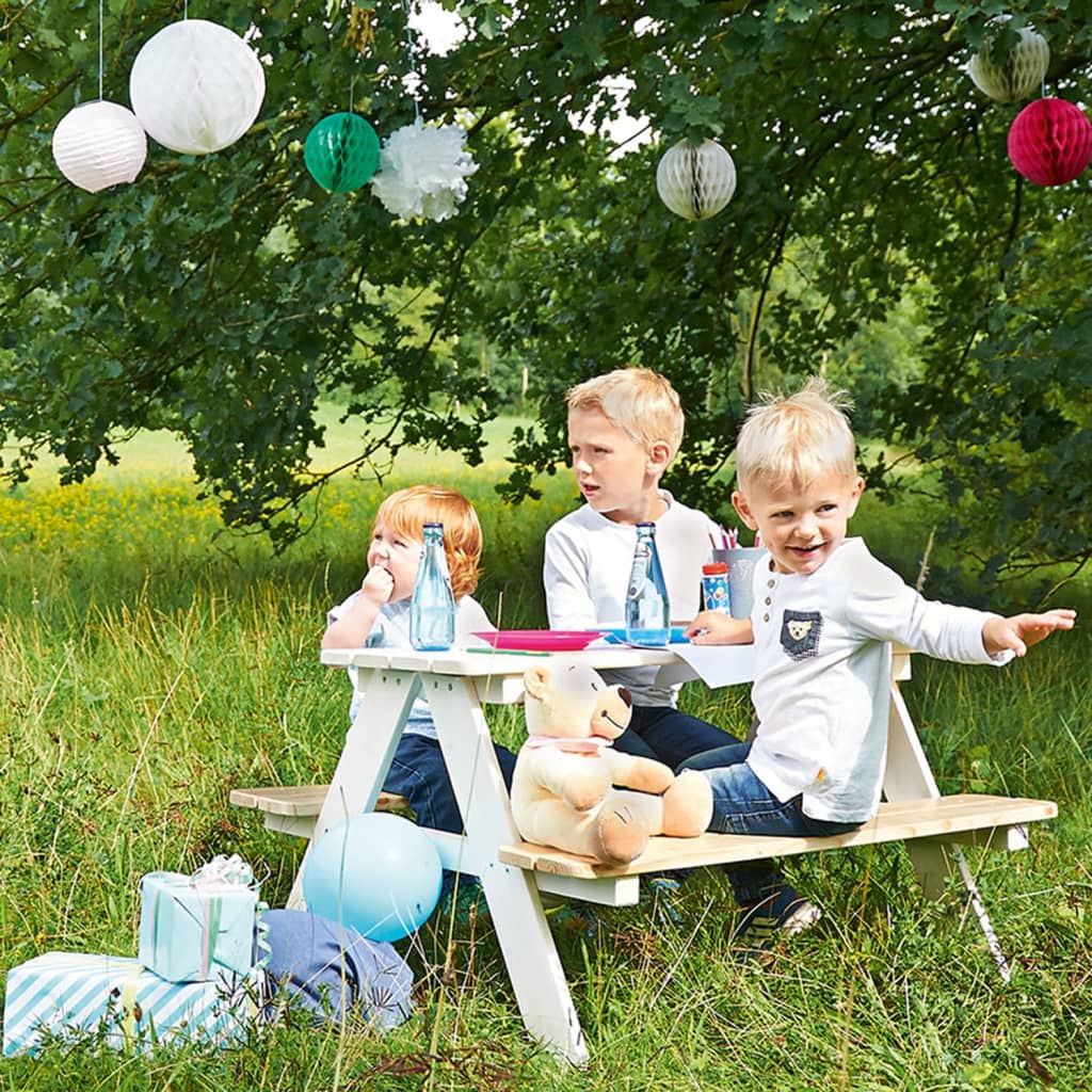 Pinolino Mesa de picnic con banco para niños Nicki für 4 madera blanca