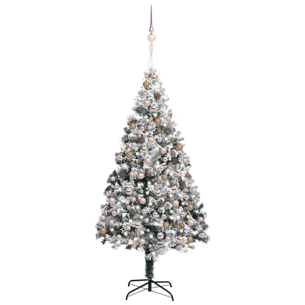 vidaXL Árbol de Navidad con luces LEDs, bolas y nieve verde 300 cm