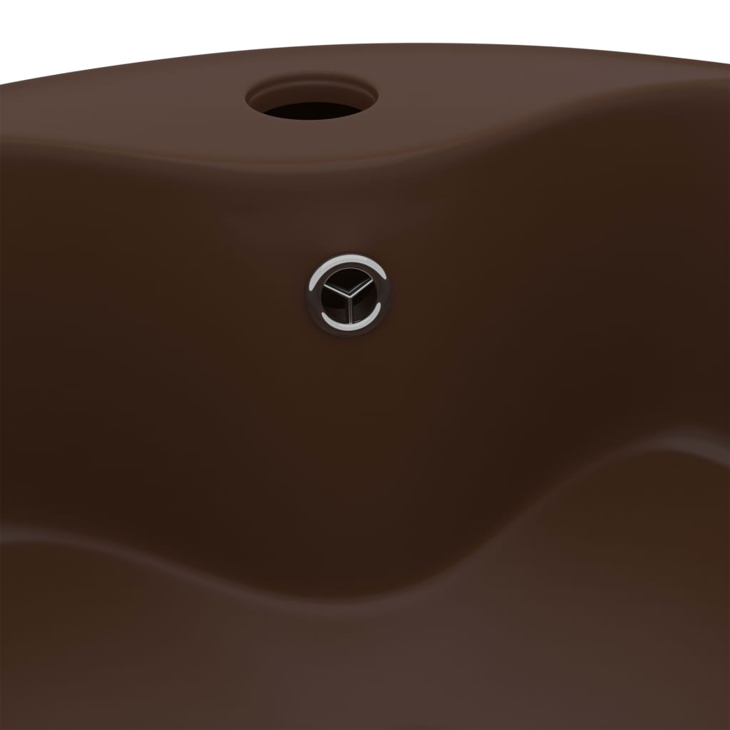 vidaXL Lavabo lujoso y rebosadero cerámica marrón oscuro mate 36x13 cm
