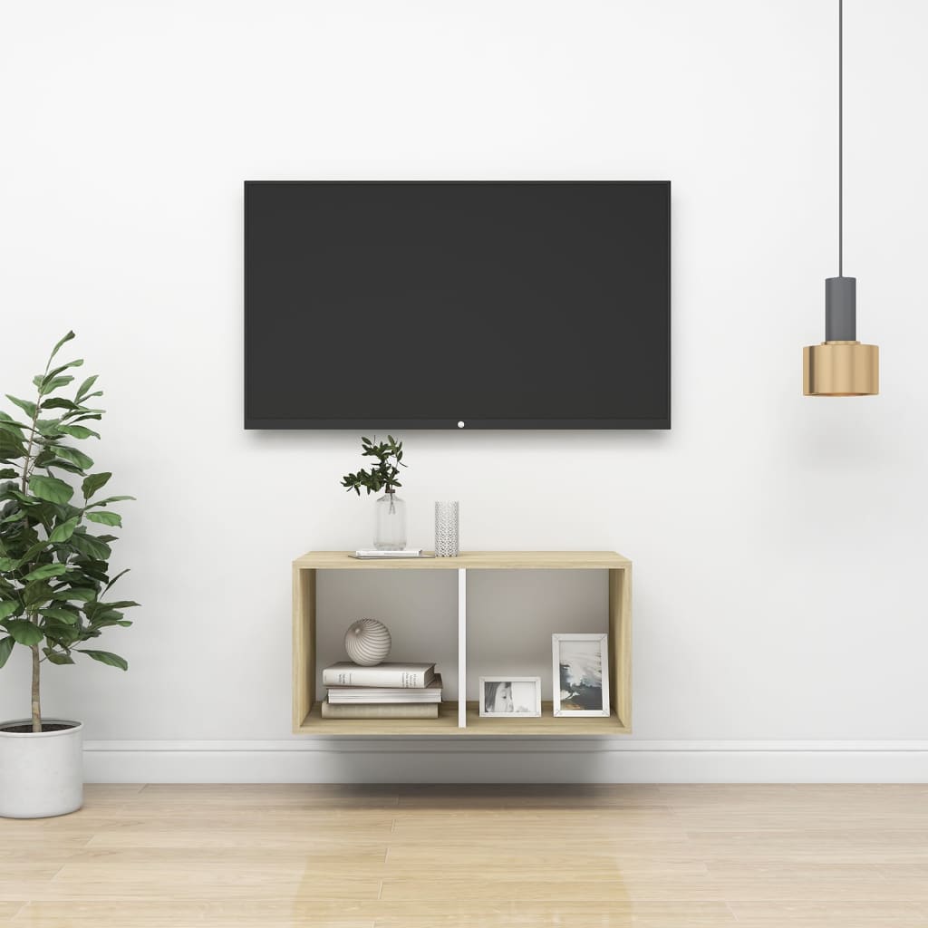 vidaXL Mueble TV de pared madera contrachapada blanco roble 37x37x72cm