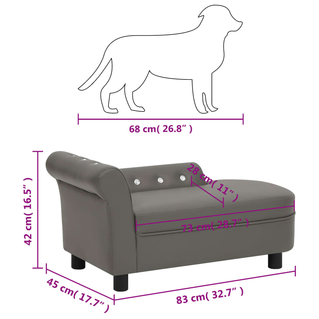 vidaXL Sofá para perros cuero sintético gris 83x45x42 cm
