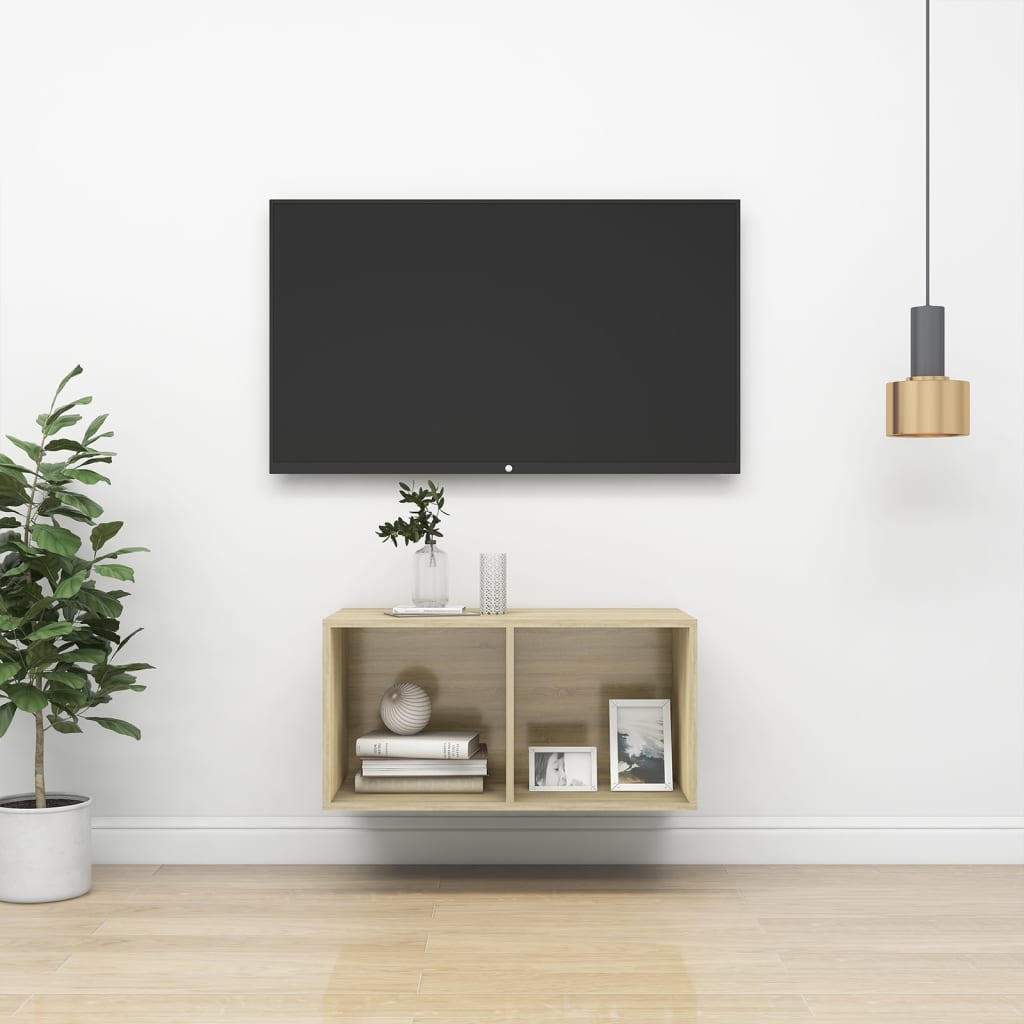 vidaXL Mueble de pared para TV madera contrachapada roble 37x37x72 cm