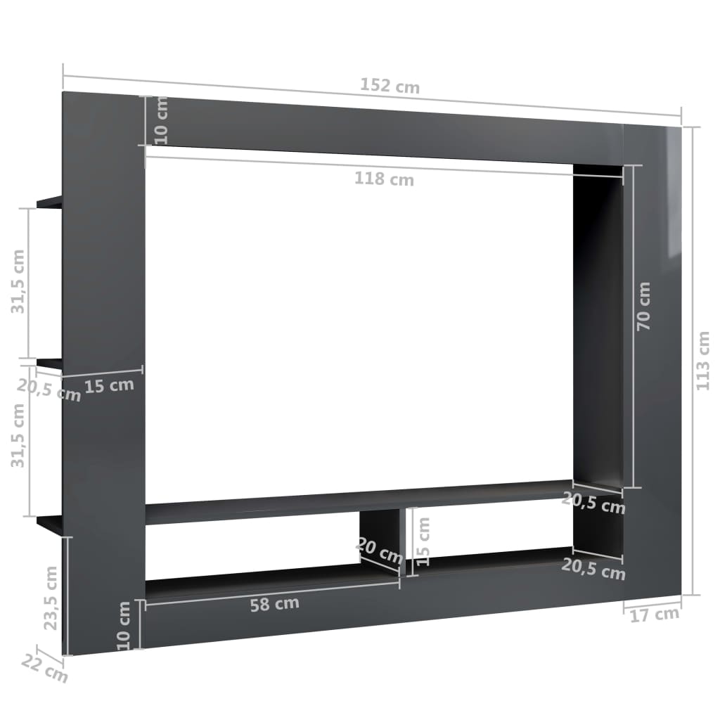 vidaXL Mueble de TV madera contrachapada gris brillante 152x22x113 cm