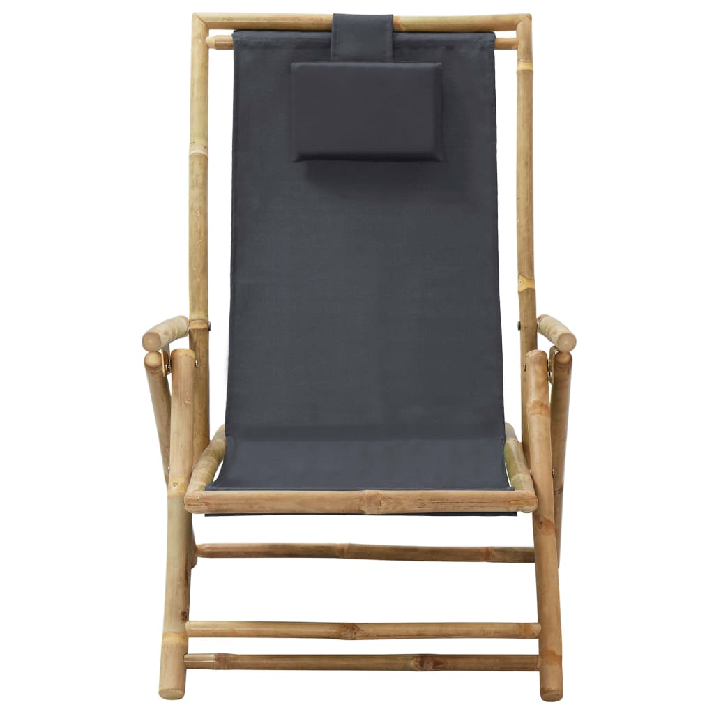 vidaXL Silla de relax reclinable de bambú y tela gris oscuro