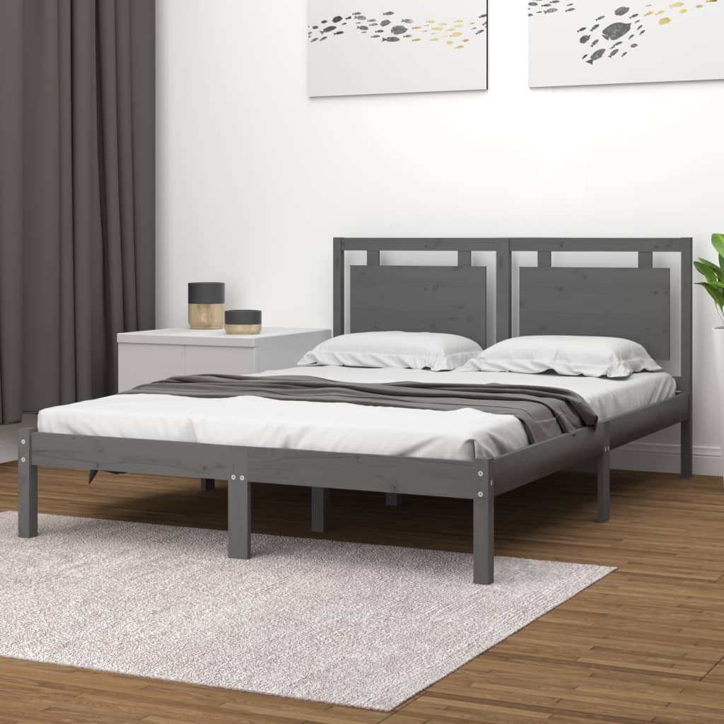 vidaXL Estructura de cama madera maciza gris King Size 150x200 cm