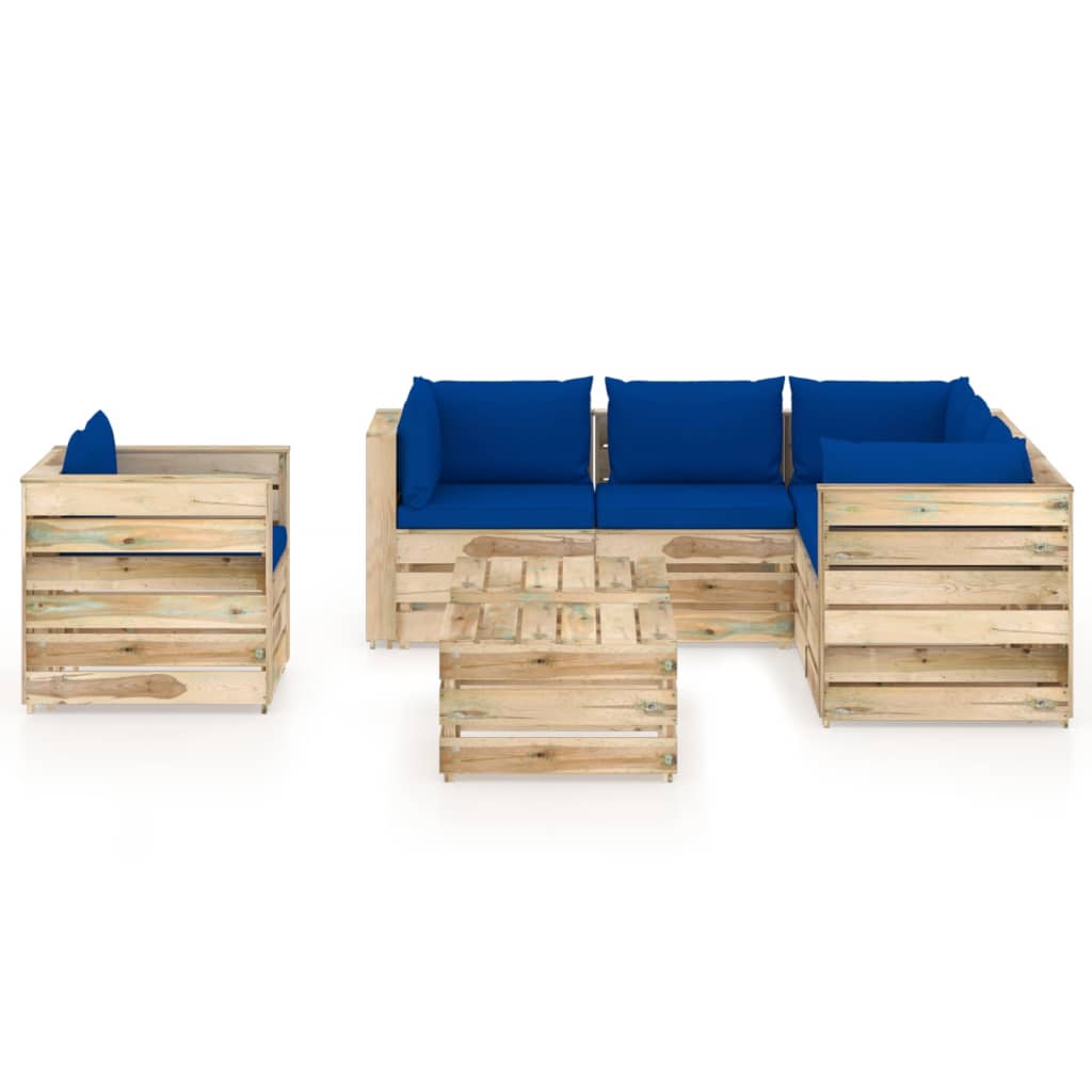 vidaXL Muebles de jardín 8 piezas con cojines madera impregnada verde